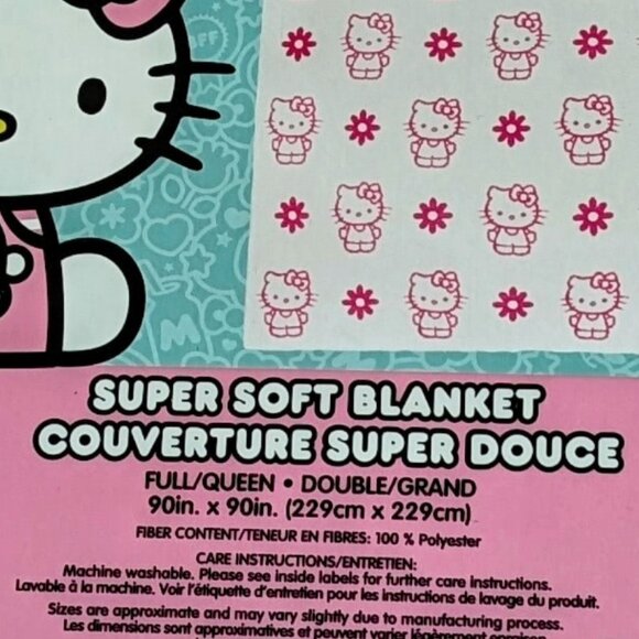 NWT Hello Kitty Full/Queen Ultrasoft Reversible Pink & White Blanket - Picture 5 of 5
